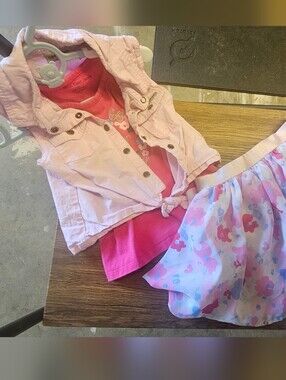 Calvin Klein Jeans Kids Pink Vest, Hot Pink Top & Floral Skirt Set